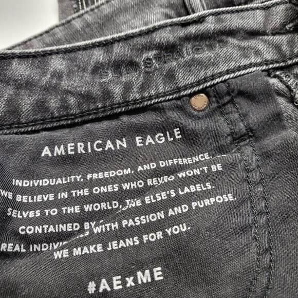 American Eagle AirFlex Jeans Mens 32 X 32 Slim Straight Black Denim Pants - Picture 4 of 16